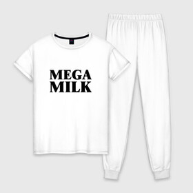 Женская пижама хлопок с принтом Mega milk в Тюмени, 100% хлопок | брюки и футболка прямого кроя, без карманов, на брюках мягкая резинка на поясе и по низу штанин | 