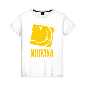 Женская футболка хлопок с принтом Nirvana в Тюмени, 100% хлопок | прямой крой, круглый вырез горловины, длина до линии бедер, слегка спущенное плечо | 