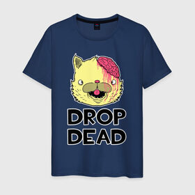 Мужская футболка хлопок с принтом Drop Dead Cat в Тюмени, 100% хлопок | прямой крой, круглый вырез горловины, длина до линии бедер, слегка спущенное плечо. | Тематика изображения на принте: 