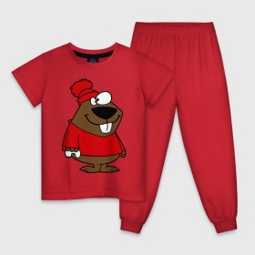 Детская пижама хлопок с принтом Бобер в Тюмени, 100% хлопок |  брюки и футболка прямого кроя, без карманов, на брюках мягкая резинка на поясе и по низу штанин
 | бобер | бобр