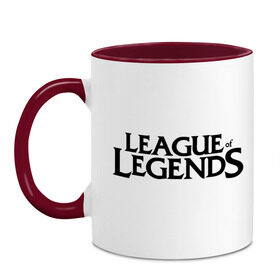 Кружка двухцветная с принтом League of legends в Тюмени, керамика | объем — 330 мл, диаметр — 80 мм. Цветная ручка и кайма сверху, в некоторых цветах — вся внутренняя часть | league of legends | logo | lol | riot | riot games | игра | лига легенд | лого | лол