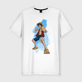 Мужская футболка премиум с принтом Луффи в Тюмени, 92% хлопок, 8% лайкра | приталенный силуэт, круглый вырез ворота, длина до линии бедра, короткий рукав | 