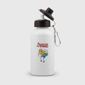 Бутылка спортивная с принтом Adventure Time Fin and Jake в Тюмени, металл | емкость — 500 мл, в комплекте две пластиковые крышки и карабин для крепления | 