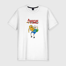 Мужская футболка премиум с принтом Adventure Time Fin and Jake в Тюмени, 92% хлопок, 8% лайкра | приталенный силуэт, круглый вырез ворота, длина до линии бедра, короткий рукав | 