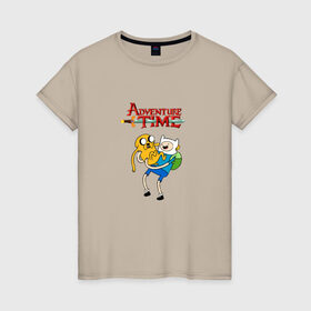 Женская футболка хлопок с принтом Adventure Time Fin and Jake в Тюмени, 100% хлопок | прямой крой, круглый вырез горловины, длина до линии бедер, слегка спущенное плечо | 