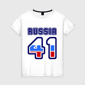 Женская футболка хлопок с принтом Russia - 41 (Камчатский край) в Тюмени, 100% хлопок | прямой крой, круглый вырез горловины, длина до линии бедер, слегка спущенное плечо | 