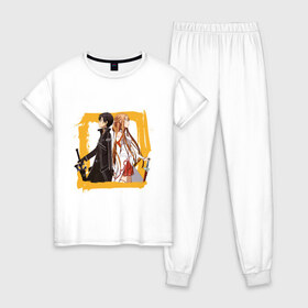 Женская пижама хлопок с принтом Asuna & Kirito в Тюмени, 100% хлопок | брюки и футболка прямого кроя, без карманов, на брюках мягкая резинка на поясе и по низу штанин | anime | asuna | kirito | sao | sword art online | аниме | асуна | виртуальная реальность | игры | кирито | мечи | сворд арт онлайн