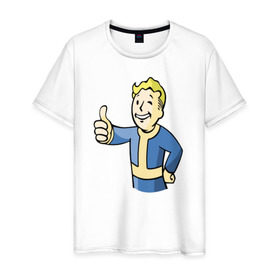 Мужская футболка хлопок с принтом Fallout vault boy в Тюмени, 100% хлопок | прямой крой, круглый вырез горловины, длина до линии бедер, слегка спущенное плечо. | Тематика изображения на принте: 