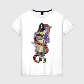 Женская футболка хлопок с принтом Орочимару в Тюмени, 100% хлопок | прямой крой, круглый вырез горловины, длина до линии бедер, слегка спущенное плечо | дзютсу | змея | орочимару
