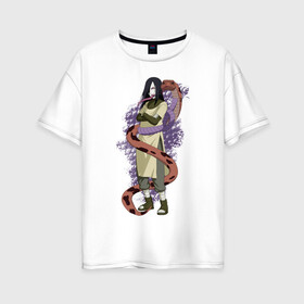 Женская футболка хлопок Oversize с принтом Орочимару в Тюмени, 100% хлопок | свободный крой, круглый ворот, спущенный рукав, длина до линии бедер
 | дзютсу | змея | орочимару