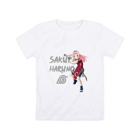 Детская футболка хлопок с принтом Сакура Харуно в Тюмени, 100% хлопок | круглый вырез горловины, полуприлегающий силуэт, длина до линии бедер | Тематика изображения на принте: sakura | дзютсу | сакура