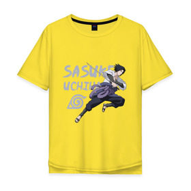 Мужская футболка хлопок Oversize с принтом Саске Учиха в Тюмени, 100% хлопок | свободный крой, круглый ворот, “спинка” длиннее передней части | Тематика изображения на принте: sasuke | дзютсу | катана | саске | учиха | шаринган