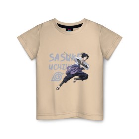 Детская футболка хлопок с принтом Саске Учиха в Тюмени, 100% хлопок | круглый вырез горловины, полуприлегающий силуэт, длина до линии бедер | sasuke | дзютсу | катана | саске | учиха | шаринган