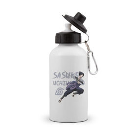 Бутылка спортивная с принтом Саске Учиха в Тюмени, металл | емкость — 500 мл, в комплекте две пластиковые крышки и карабин для крепления | sasuke | дзютсу | катана | саске | учиха | шаринган