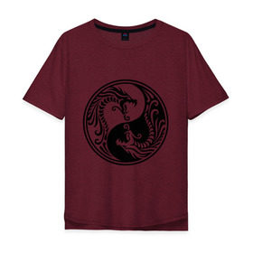 Мужская футболка хлопок Oversize с принтом Два дракона Инь Янь в Тюмени, 100% хлопок | свободный крой, круглый ворот, “спинка” длиннее передней части | дракон | инь | ян