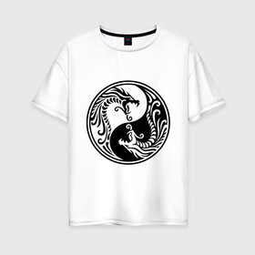 Женская футболка хлопок Oversize с принтом Два дракона Инь Янь в Тюмени, 100% хлопок | свободный крой, круглый ворот, спущенный рукав, длина до линии бедер
 | дракон | инь | ян