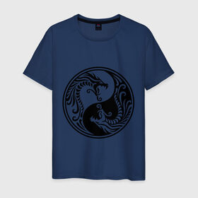 Мужская футболка хлопок с принтом Два дракона Инь Янь в Тюмени, 100% хлопок | прямой крой, круглый вырез горловины, длина до линии бедер, слегка спущенное плечо. | Тематика изображения на принте: дракон | инь | ян