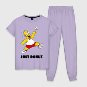 Женская пижама хлопок с принтом Гомер Симпсон - Только пончик в Тюмени, 100% хлопок | брюки и футболка прямого кроя, без карманов, на брюках мягкая резинка на поясе и по низу штанин | гомер