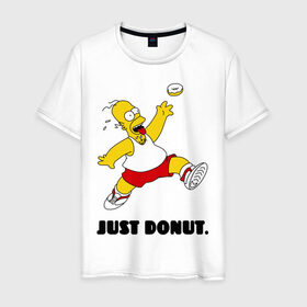 Мужская футболка хлопок с принтом Гомер Симпсон - Только пончик в Тюмени, 100% хлопок | прямой крой, круглый вырез горловины, длина до линии бедер, слегка спущенное плечо. | Тематика изображения на принте: гомер