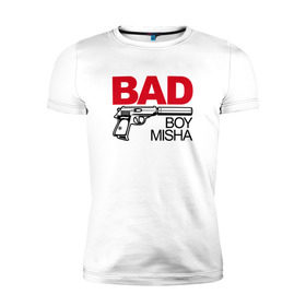 Мужская футболка премиум с принтом Миша, плохой, парень в Тюмени, 92% хлопок, 8% лайкра | приталенный силуэт, круглый вырез ворота, длина до линии бедра, короткий рукав | bad boy | михаил