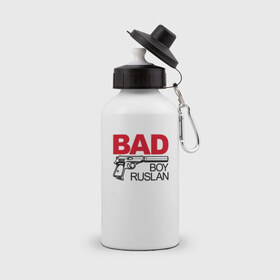 Бутылка спортивная с принтом Руслан, плохой, парень в Тюмени, металл | емкость — 500 мл, в комплекте две пластиковые крышки и карабин для крепления | bad boy