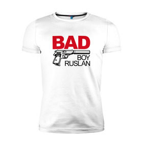 Мужская футболка премиум с принтом Руслан, плохой, парень в Тюмени, 92% хлопок, 8% лайкра | приталенный силуэт, круглый вырез ворота, длина до линии бедра, короткий рукав | bad boy