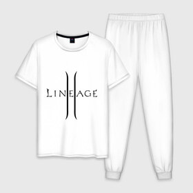 Мужская пижама хлопок с принтом Lineage logo в Тюмени, 100% хлопок | брюки и футболка прямого кроя, без карманов, на брюках мягкая резинка на поясе и по низу штанин
 | lineage | logo | игра | логотип