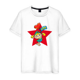 Мужская футболка хлопок с принтом Девочка с флажком в Тюмени, 100% хлопок | прямой крой, круглый вырез горловины, длина до линии бедер, слегка спущенное плечо. | 