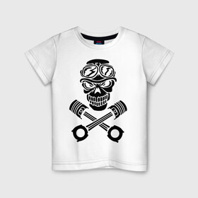 Детская футболка хлопок с принтом Череп мотоциклиста в Тюмени, 100% хлопок | круглый вырез горловины, полуприлегающий силуэт, длина до линии бедер | мотоцикл | очки | череп кости