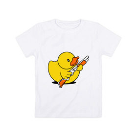 Детская футболка хлопок с принтом Утенок с ружъем в Тюмени, 100% хлопок | круглый вырез горловины, полуприлегающий силуэт, длина до линии бедер | обрез | ружье | утенок | утка | уточка