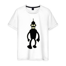 Мужская футболка хлопок с принтом Бендер. в Тюмени, 100% хлопок | прямой крой, круглый вырез горловины, длина до линии бедер, слегка спущенное плечо. | 