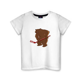 Детская футболка хлопок с принтом медведь-спортсмен в Тюмени, 100% хлопок | круглый вырез горловины, полуприлегающий силуэт, длина до линии бедер | 