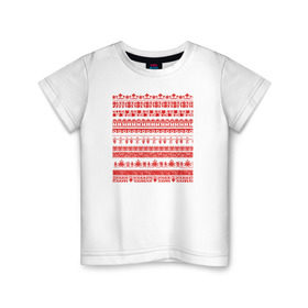 Детская футболка хлопок с принтом Русская вышивка красная в Тюмени, 100% хлопок | круглый вырез горловины, полуприлегающий силуэт, длина до линии бедер | 