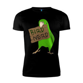 Мужская футболка премиум с принтом Bird Nerd в Тюмени, 92% хлопок, 8% лайкра | приталенный силуэт, круглый вырез ворота, длина до линии бедра, короткий рукав | bird nerd | myparrots | зеленый | клюв | нерд | попугай | птицы | птичник