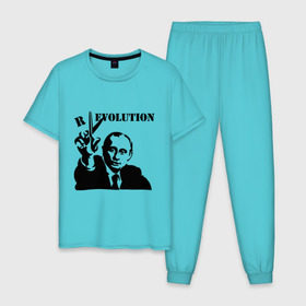 Мужская пижама хлопок с принтом Evolution в Тюмени, 100% хлопок | брюки и футболка прямого кроя, без карманов, на брюках мягкая резинка на поясе и по низу штанин
 | 