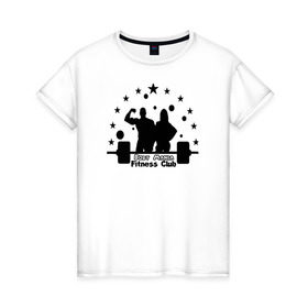 Женская футболка хлопок с принтом Боди Мания в Тюмени, 100% хлопок | прямой крой, круглый вырез горловины, длина до линии бедер, слегка спущенное плечо | кроссфит | логотип фитнес клуба боди манияспорт.бодибилдинг