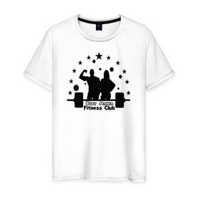 Мужская футболка хлопок с принтом Боди Мания в Тюмени, 100% хлопок | прямой крой, круглый вырез горловины, длина до линии бедер, слегка спущенное плечо. | кроссфит | логотип фитнес клуба боди манияспорт.бодибилдинг