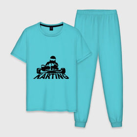 Мужская пижама хлопок с принтом Картинг в Тюмени, 100% хлопок | брюки и футболка прямого кроя, без карманов, на брюках мягкая резинка на поясе и по низу штанин
 | дрифт