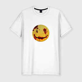 Мужская футболка премиум с принтом Кровавый смайлик в Тюмени, 92% хлопок, 8% лайкра | приталенный силуэт, круглый вырез ворота, длина до линии бедра, короткий рукав | @
