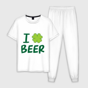Мужская пижама хлопок с принтом Love beer в Тюмени, 100% хлопок | брюки и футболка прямого кроя, без карманов, на брюках мягкая резинка на поясе и по низу штанин
 | beer | love | ирландия | клевер | патрик | праздник | святой