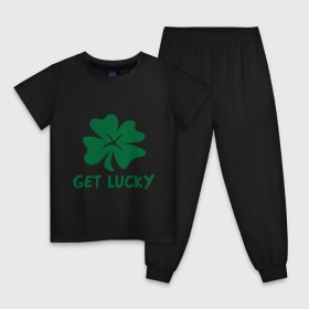 Детская пижама хлопок с принтом Get lucky в Тюмени, 100% хлопок |  брюки и футболка прямого кроя, без карманов, на брюках мягкая резинка на поясе и по низу штанин
 | get lucky | ирландия | клевер | патрик | святой