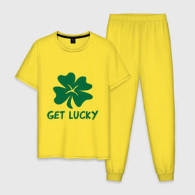 Мужская пижама хлопок с принтом Get lucky в Тюмени, 100% хлопок | брюки и футболка прямого кроя, без карманов, на брюках мягкая резинка на поясе и по низу штанин
 | get lucky | ирландия | клевер | патрик | святой