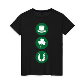 Женская футболка хлопок с принтом День святого Патрика в Тюмени, 100% хлопок | прямой крой, круглый вырез горловины, длина до линии бедер, слегка спущенное плечо | ирландия | клевер | патрик | подкова | святой | шляпа