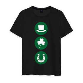Мужская футболка хлопок с принтом День святого Патрика в Тюмени, 100% хлопок | прямой крой, круглый вырез горловины, длина до линии бедер, слегка спущенное плечо. | ирландия | клевер | патрик | подкова | святой | шляпа