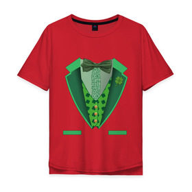 Мужская футболка хлопок Oversize с принтом Ирландский костюм в Тюмени, 100% хлопок | свободный крой, круглый ворот, “спинка” длиннее передней части | st. patrick day | горшок золота | день святого патрика | зеленый | ирландия | клевер | лепрекон | праздники | радуга | трилистник
