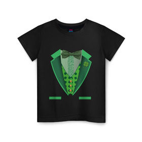 Детская футболка хлопок с принтом Ирландский костюм в Тюмени, 100% хлопок | круглый вырез горловины, полуприлегающий силуэт, длина до линии бедер | st. patrick day | горшок золота | день святого патрика | зеленый | ирландия | клевер | лепрекон | праздники | радуга | трилистник