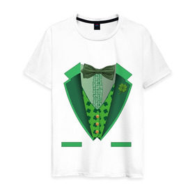 Мужская футболка хлопок с принтом Ирландский костюм в Тюмени, 100% хлопок | прямой крой, круглый вырез горловины, длина до линии бедер, слегка спущенное плечо. | st. patrick day | горшок золота | день святого патрика | зеленый | ирландия | клевер | лепрекон | праздники | радуга | трилистник