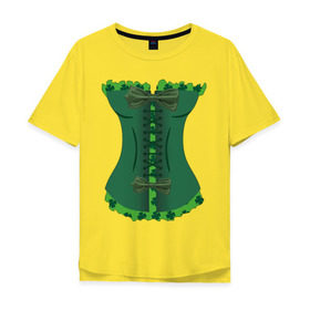 Мужская футболка хлопок Oversize с принтом Ирландский корсет в Тюмени, 100% хлопок | свободный крой, круглый ворот, “спинка” длиннее передней части | st. patrick day | горшок золота | день святого патрика | зеленый | ирландия | клевер | лепрекон | праздники | радуга | трилистник