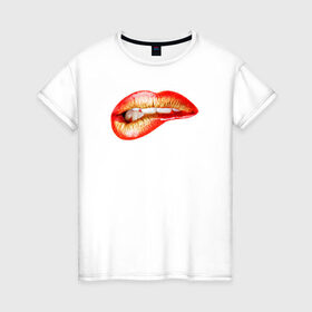 Женская футболка хлопок с принтом Секси губы в Тюмени, 100% хлопок | прямой крой, круглый вырез горловины, длина до линии бедер, слегка спущенное плечо | @