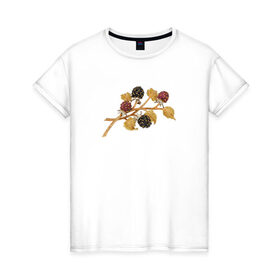 Женская футболка хлопок с принтом Волшебные ягоды в Тюмени, 100% хлопок | прямой крой, круглый вырез горловины, длина до линии бедер, слегка спущенное плечо | 
